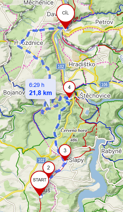 Detailní mapa třetího dnu mé výpravy podél Sázavy a Vltavy